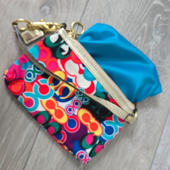 Coach Poppy Glam Op Art Colorful Wristlet Purse Clutch Metallic Gold - Picture 9 of 16